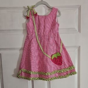 Blueberi Boulevard Pink and Green Dress with Strawberry Accent
